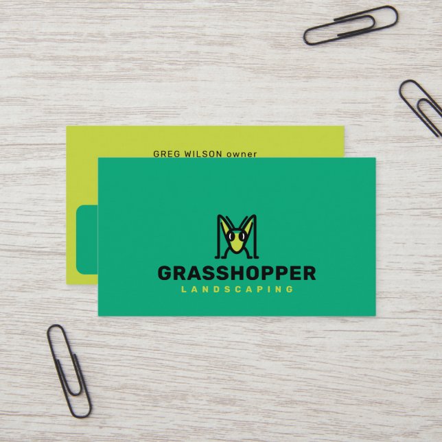 Gräshoppa Maskot | Trädgård & Grönyta Visitkort (Fram/Back In Situ)