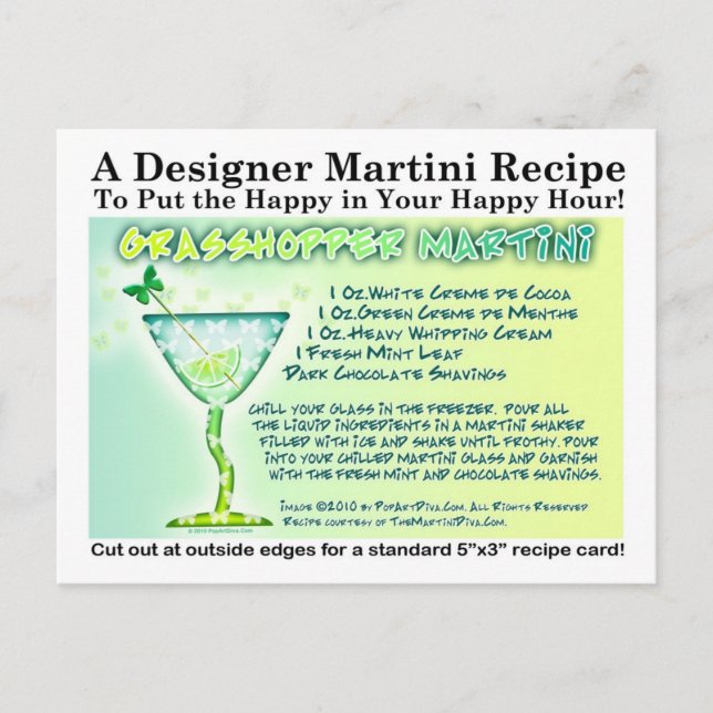 Grashopper Martini Recipe-vykort Vykort (Framsida)