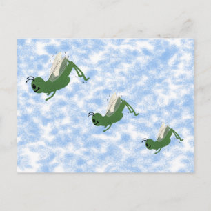 Grashopper Whimsical Tecknad Art Vykort