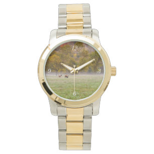 Grasing Elk Couple Guld och Silver Watch Armbandsur