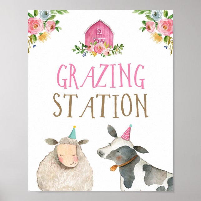Grasing Station Boskap Barn Girl Birthday Poster (Framsidan)