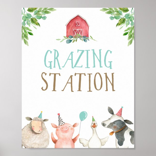 Grasing Station Boskap Barnyard Boy Birthday Poster (Framsidan)