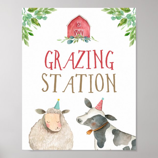 Grasing Station Boskap Barnyard Boy Birthday Poster (Framsidan)