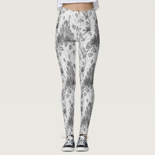 Gråskala Fairytale Castle med Ornate Vine Gräns Leggings