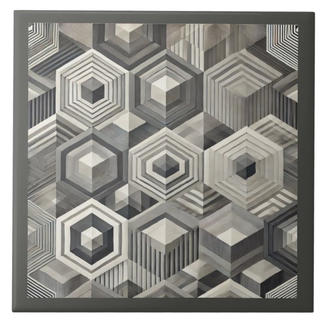 Gråskala Geometriska Kakelplatta (Framsidan)