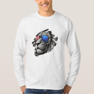 Gråskala Lejon konst med amerikanska Flagga Sungla T Shirt