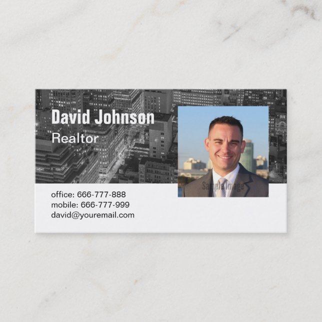 Gråskala Stad Bakgrund Fastigheter Mäklar Foto Visitkort (Framsida)
