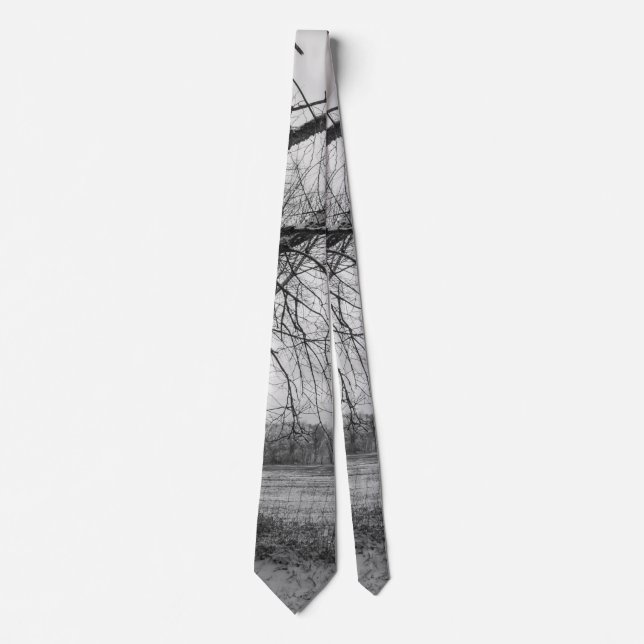 Gråskalet Neck Tie, Winter Träd Slips (Framsida)