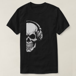 Gråskalig dödskalle med hörlurar Svart T-Shirt