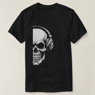 Gråskalig dödskalle med hörlurar Svart T-Shirt