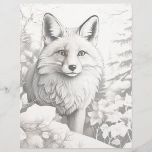 Gråskalsfärgningssida - Vinterfox i Snö