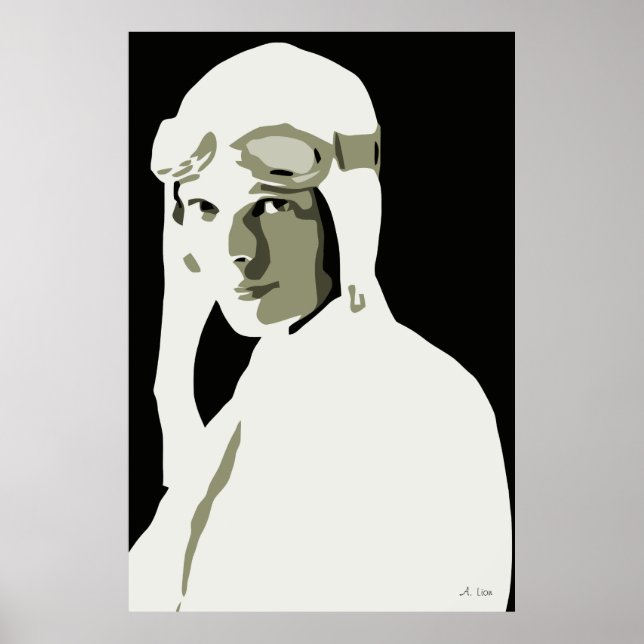 Gråskalvektorkonst Amelia Earhart Poster (Framsidan)