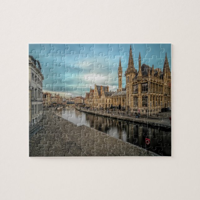 Graslei Belgium City Landmark Jigszle Puzzle Pussel (Horisontell)