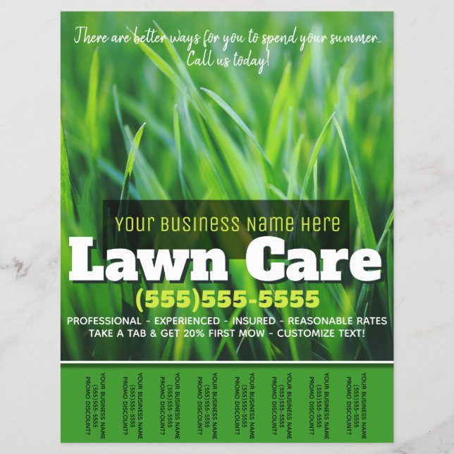 Gräsmatta. Anpassadets reklamkalkylblad Reklamblad (Framsidan)