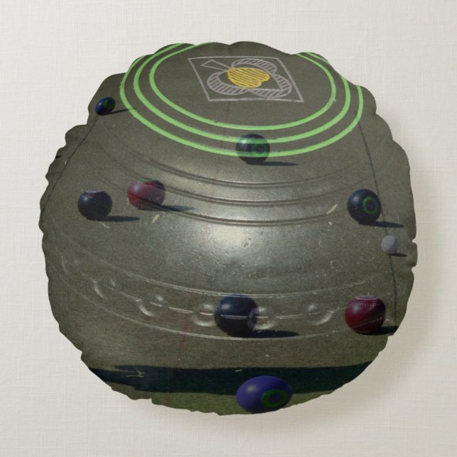 Gräsmatta Bowl med Lawnbowls Image Round Cushion. Rund Kudde (Framsidan)