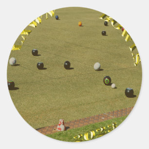 Gräsmatta Bowls 2023 Guld Coin, Round Stickers Runt Klistermärke