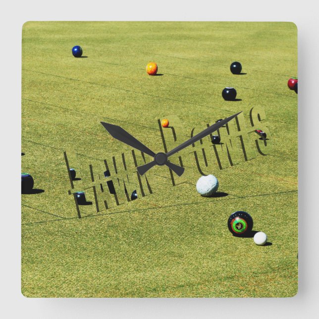 Gräsmatta Bowls Action Logotyp Square Wall Clock Fyrkantig Klocka (Framsida)
