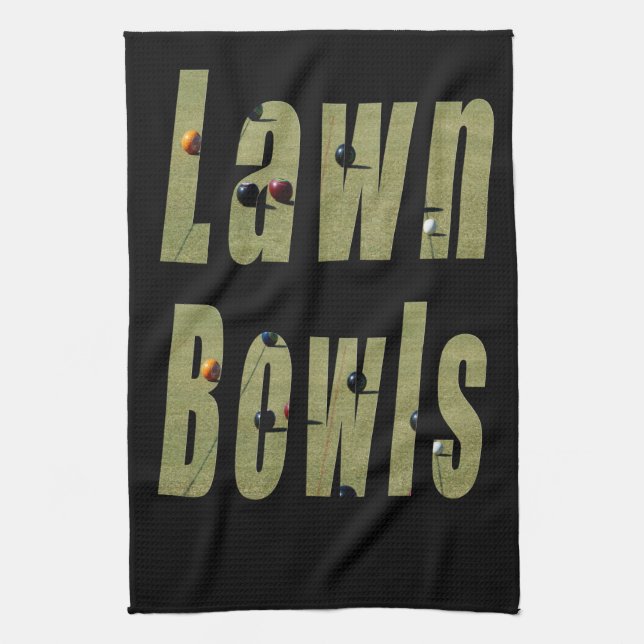 Gräsmatta Bowls Bild Logotyp, Black Kökshandduk (Vertikal)