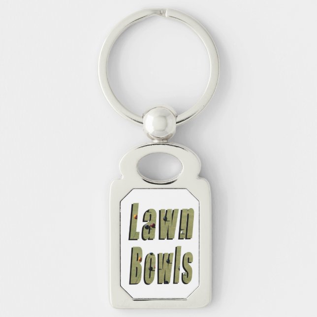 Gräsmatta Bowls Bild Logotyp Rektangulärt Silverfärgad Nyckelring (Framsidan)