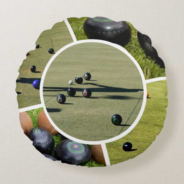Gräsmatta Bowls Collage Fem Bild, Round Cushion Rund Kudde (Framsidan)