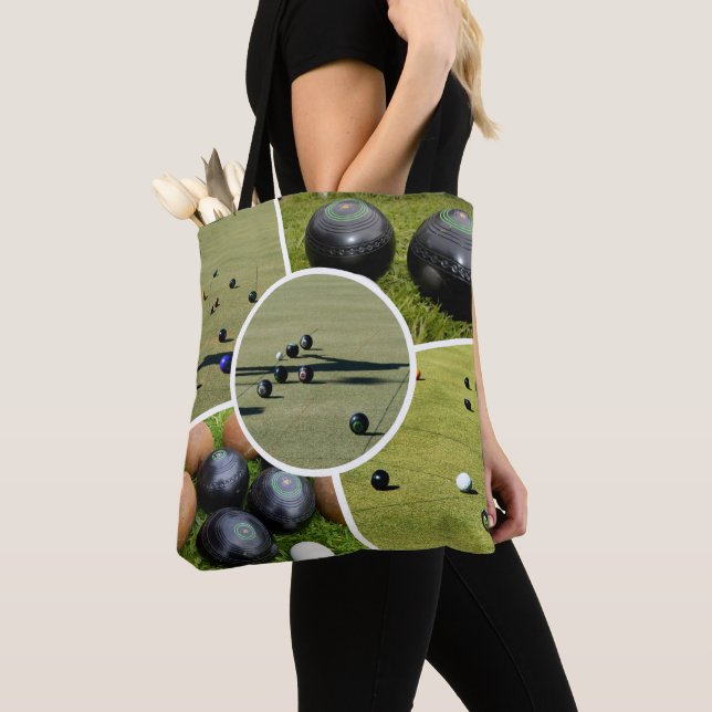 Gräsmatta Bowls Fem Bild Photo Collage, Tote Bag Tygkasse (Närbild)