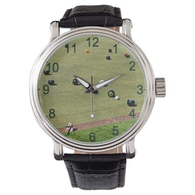 Gräsmatta Bowls, Manar Leather Watch Armbandsur (Framsida)
