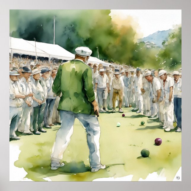 Gräsmatta Bowls Watercolor Art Skriv ut Poster (Framsidan)