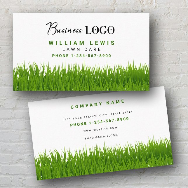 Gräsmatta Care enkel landskapslösning av Logotyp f Visitkort (Lawn Care Simple Landscaping Mowing Business Logo Business Card)