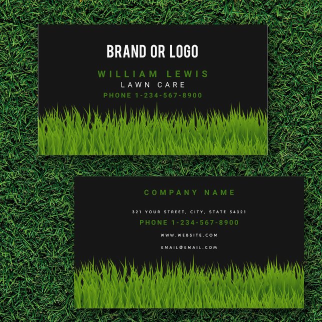 Gräsmatta Care enkel landskapslösning av Logotyp f Visitkort (Lawn Care Simple Landscaping Mowing Business Logo Business Card)
