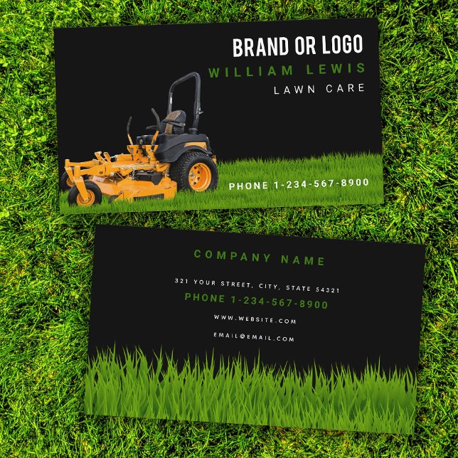 Gräsmatta Care enkel landskapslösning av Logotyp f Visitkort (Lawn Care Simple Landscaping Mowing Business Logo Business Card)