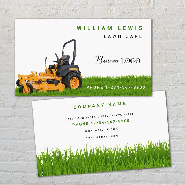 Gräsmatta Care enkel landskapslösning av Logotyp f Visitkort (Lawn Care Simple Landscaping Mowing Business Logo Business Card)
