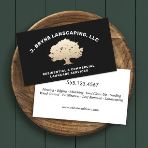gräsmatta Care Landscaping Guld Träd Logotyp Affär Visitkort