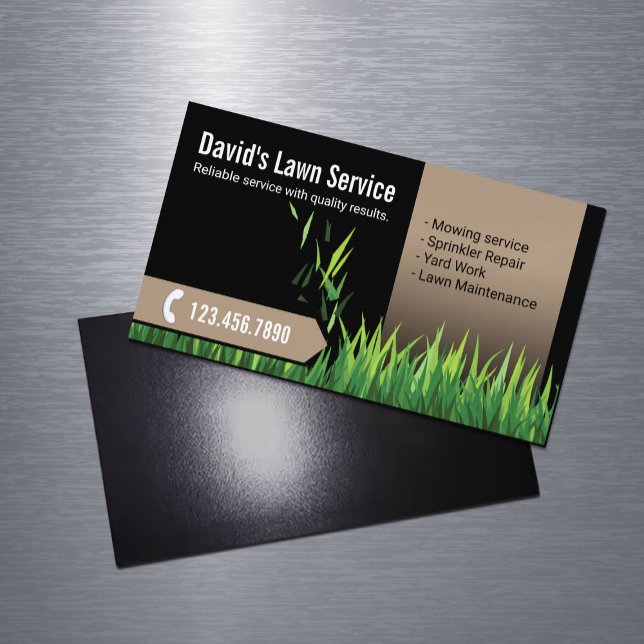 Gräsmatta Care Landscaping Mwing Black & Beige Magnetiska Visitkort (Skapare uppladdad)