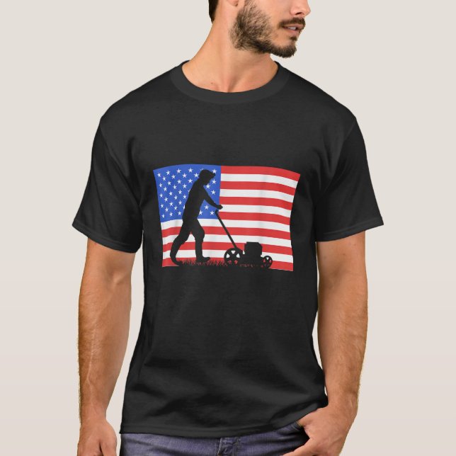 Gräsmatta Care Worker Landscaper America USA flagg T Shirt (Framsida)