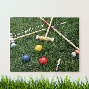 Gräsmatta Croquet Mallets och Bollar Jigszle Puzzl Pussel