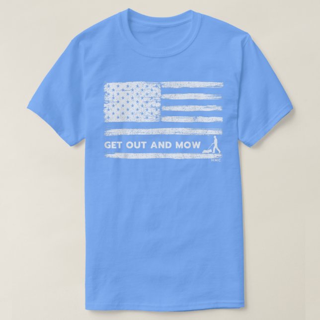 Gräsmatta, gräs, mower, gå ut och Mow American T Shirt (Design framsida)