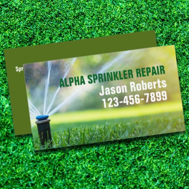 Gräsmatta Landcaping Sprinkler Reparation Irrigati Visitkort (Lawn Care Landscaping Sprinkler Repair Irrigation Business Card)