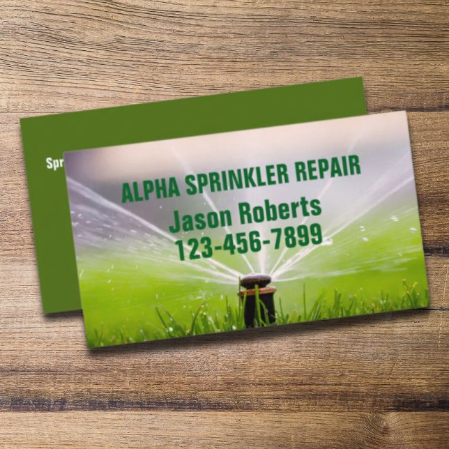 Gräsmatta Landcaping Sprinkler Reparation Irrigati Visitkort (Lawn Care Landscaping Sprinkler Repair Irrigation Business Card)