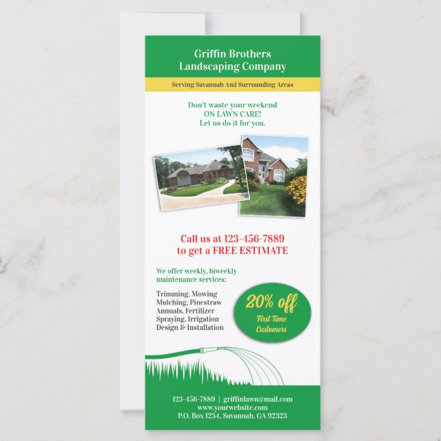 Gräsmatta Landscaping Flyer Rack Card (Framsida)