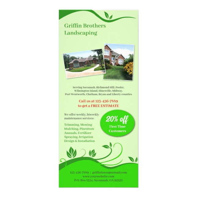 Gräsmatta Landscaping Flyer Rack Card Reklamkort (Framsidan)
