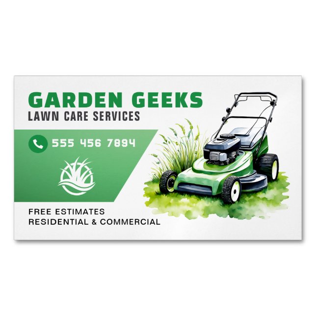 Gräsmatta Landscaping Service - vattenfärg Magnetiska Visitkort (Framsida)