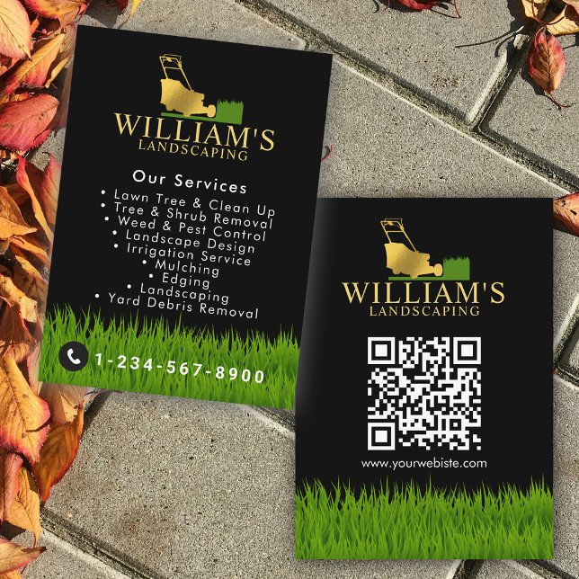 Gräsmatta Mining Cining Services, Gräsmatta Care G Visitkort (Lawn Mowing Cutting Services, Lawn Care Gold Logo Business Card)