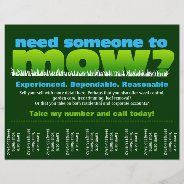 Gräsmatta Mow Grass Landscaper Reklamblad (Framsidan)