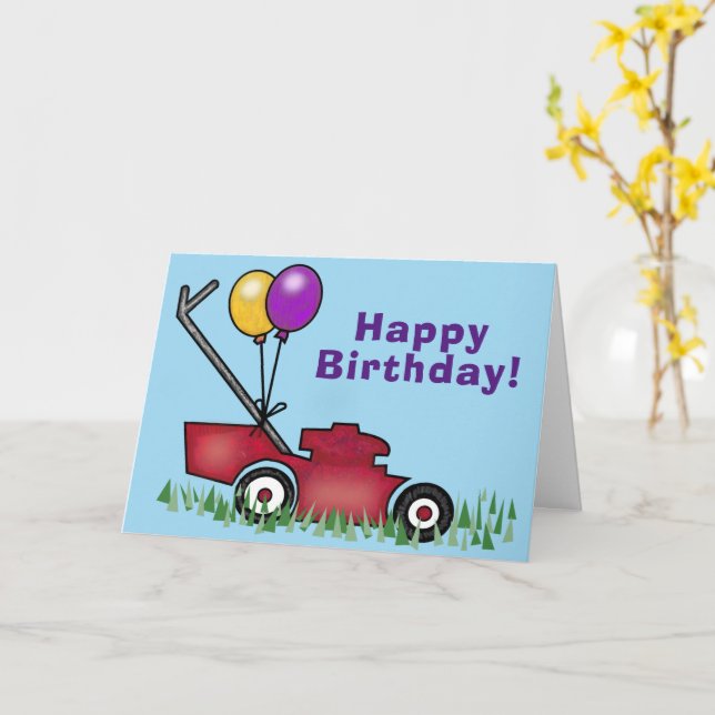 Gräsmatta Mower Birthday Kort (Gul blomma)