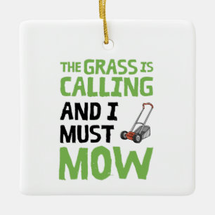 Gräsmatta Mower - gräset ringer och jag måste gå Julgransprydnad Keramik