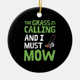 Gräsmatta Mower - gräset ringer och jag måste gå Julgransprydnad Keramik