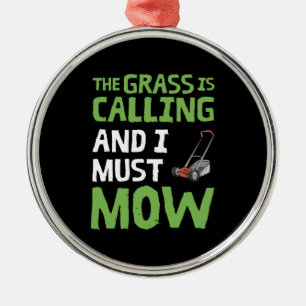 Gräsmatta Mower - gräset ringer och jag måste gå Julgransprydnad Metall