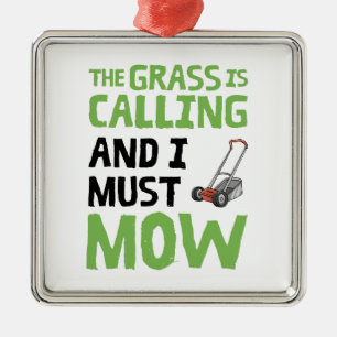 Gräsmatta Mower - gräset ringer och jag måste gå Julgransprydnad Metall