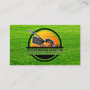 Gräsmatta Mower Landscaping Logotyp Gräsbakgrund Visitkort