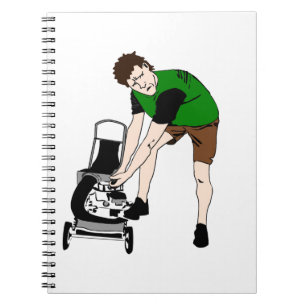 Gräsmatta Mower Man Tecknad Funny art Anteckningsbok